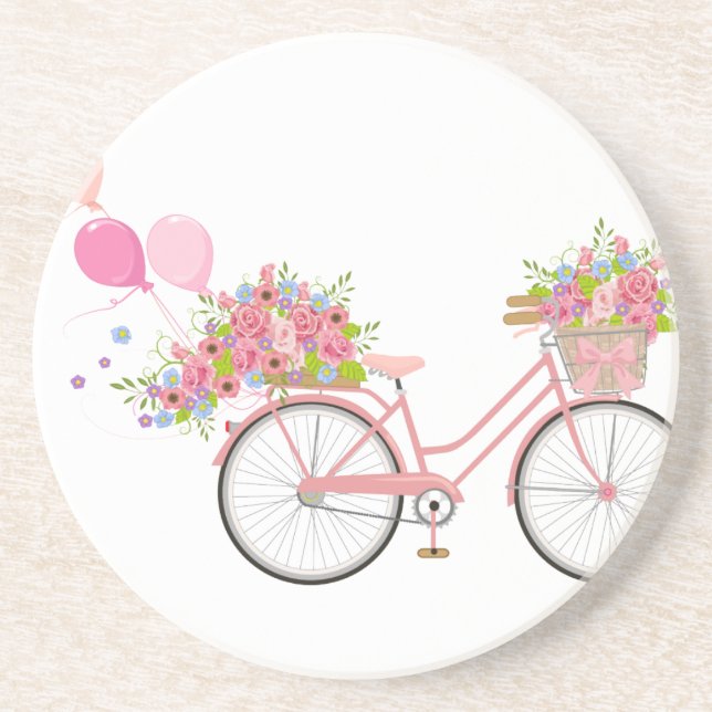 Posavasos Bicicleta rosa caprichosa (Frente)