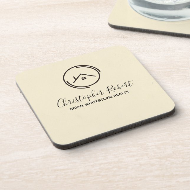 Posavasos Bienes Raíces Blanco Minimalista (Lado Izquierdo)
