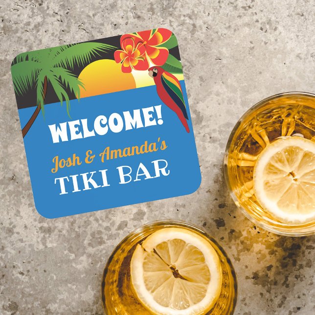 Posavasos Bienvenido al Tiki Bar con nombre y diseño tropica (Subido por el creador)