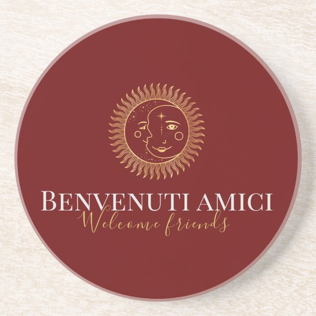 Posavasos Bienvenidos amigos Personalizado inglés/italiano (Frente)