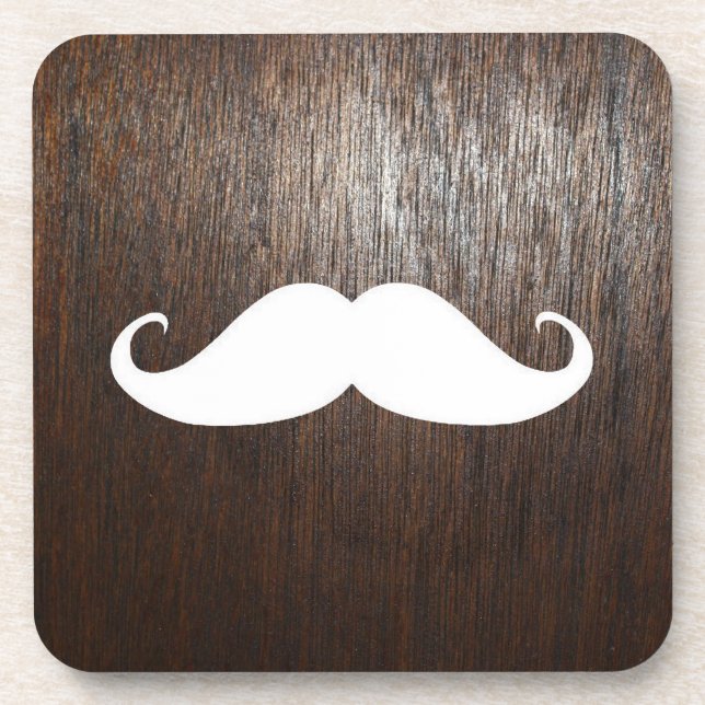 Posavasos Bigote blanco divertido en fondo de madera de (Frente)