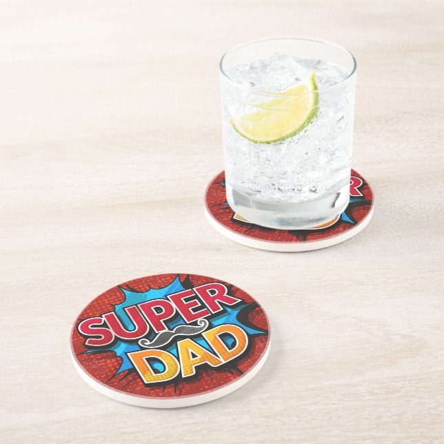 Posavasos Bigote de Super Papá Retro Comic Grunge (Lado)