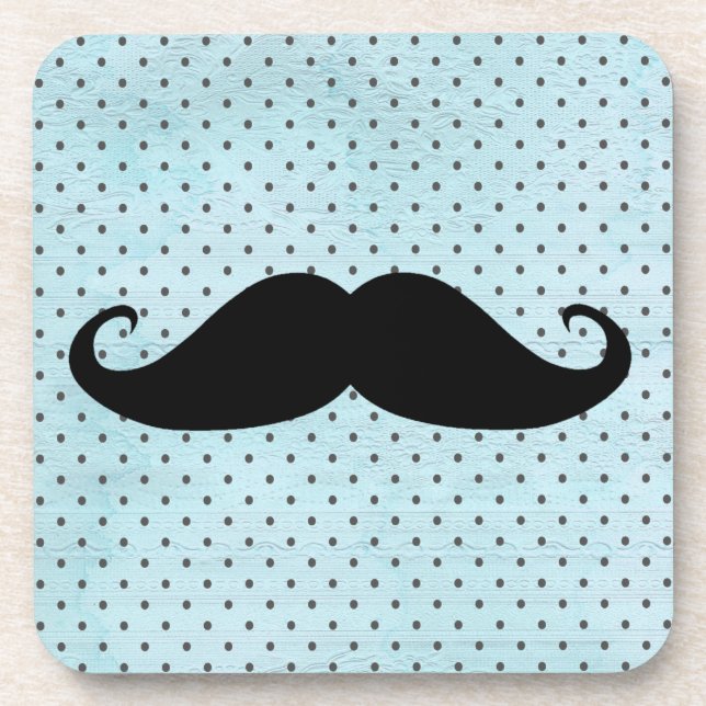 Posavasos Bigote negro divertido en lunares azules verde (Frente)