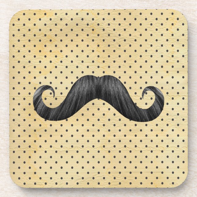 Posavasos Bigote negro divertido en lunares del amarillo del (Frente)
