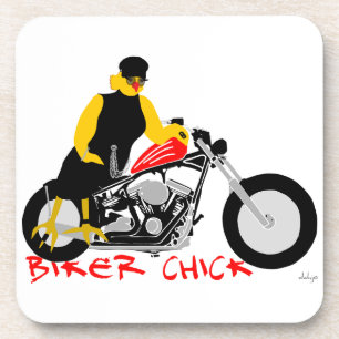 Posavasos BIKER CHICK sentado en su motocicleta