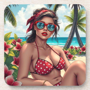 Posavasos Bikini rojo, gafas de sol y mujer andana