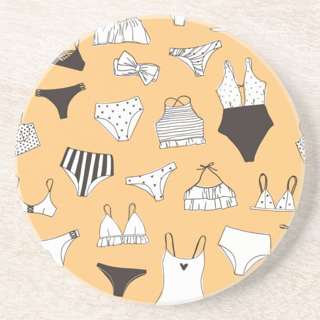 Posavasos Bikini tropical: Patrón de verano dibujado a mano (Frente)