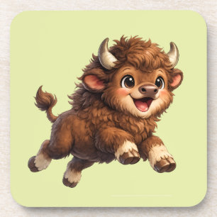 Posavasos Bison Cute con Grandes Ojos Feliz Caricatura de Vi