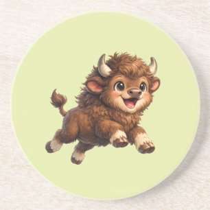 Posavasos Bison Cute con Grandes Ojos Feliz Cómic de Fauna