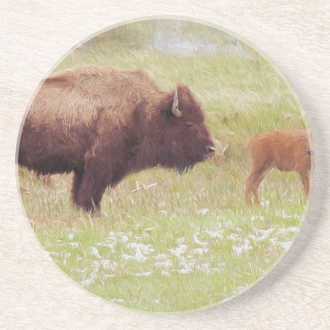 Posavasos Bison y Calf en Yellowstone (Frente)