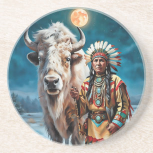 Posavasos Bisonte Blanco y Jefe Nativo Americano
