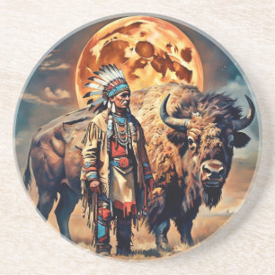 Posavasos Bisonte y Jefe Nativo Americano