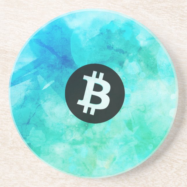 Posavasos Bitcoin Acuarela (Estilo 3 - Vida de Playa) (Frente)