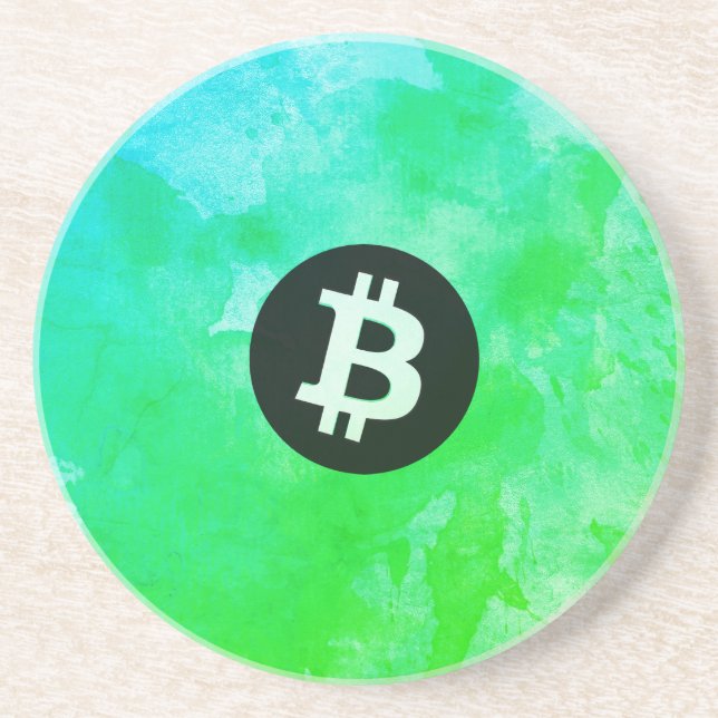 Posavasos Bitcoin Acuarela (Estilo $ - Green Day) (Frente)
