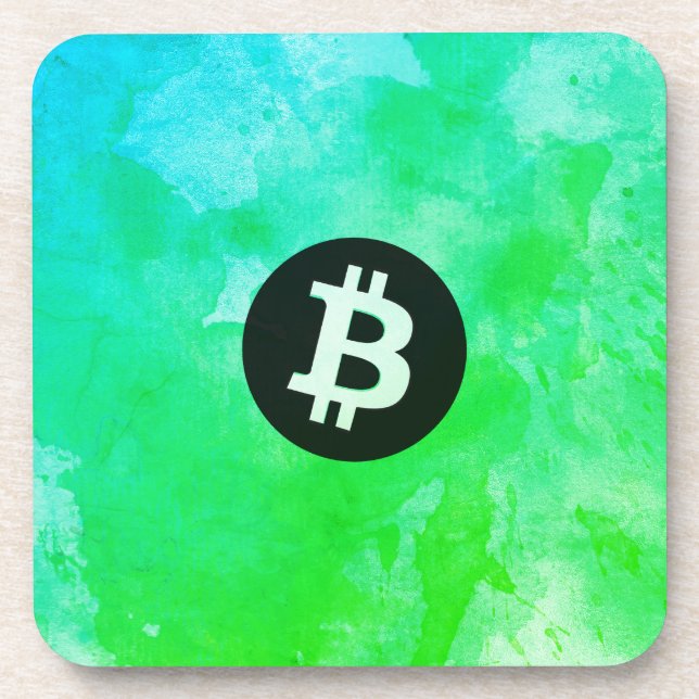 Posavasos Bitcoin Acuarela (Estilo $ - Green Day) (Frente)