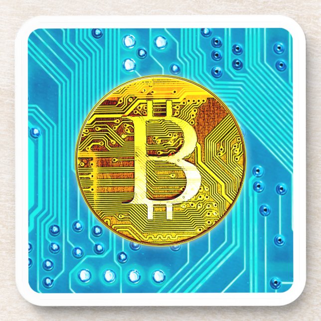 Posavasos Bitcoin de criptodivisa y placa de circuito (Frente)