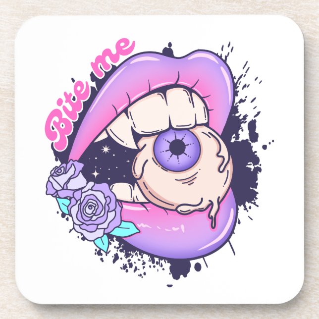 Posavasos Bite Me Pink Halloween Litros (Frente)