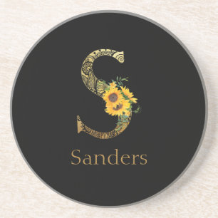 Posavasos Black and Gold Letter S Sunflowers 