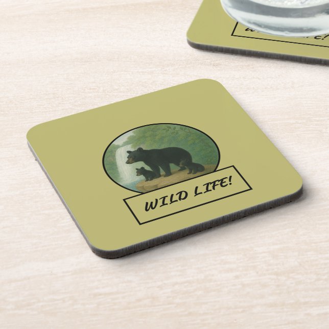 Posavasos Black Bear and Cubs Dark Khaki Coaster Set (Lado Izquierdo)