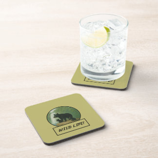 Posavasos Black Bear and Cubs Dark Khaki Coaster Set