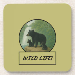 Posavasos Black Bear and Cubs Dark Khaki Coaster Set