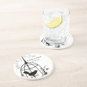 Posavasos Black Bird Cage Vintage Love Bird Bird Aves Coaste