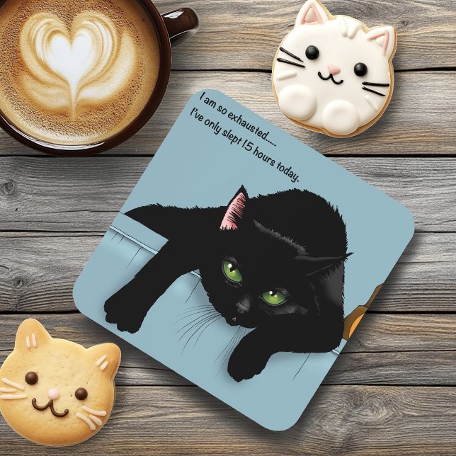 Posavasos Black Cat Cansado Blue Funny (Subido por el creador)