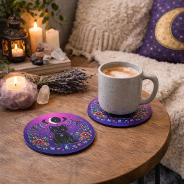 Posavasos Black Cat Celestial Mystical Purple Pink