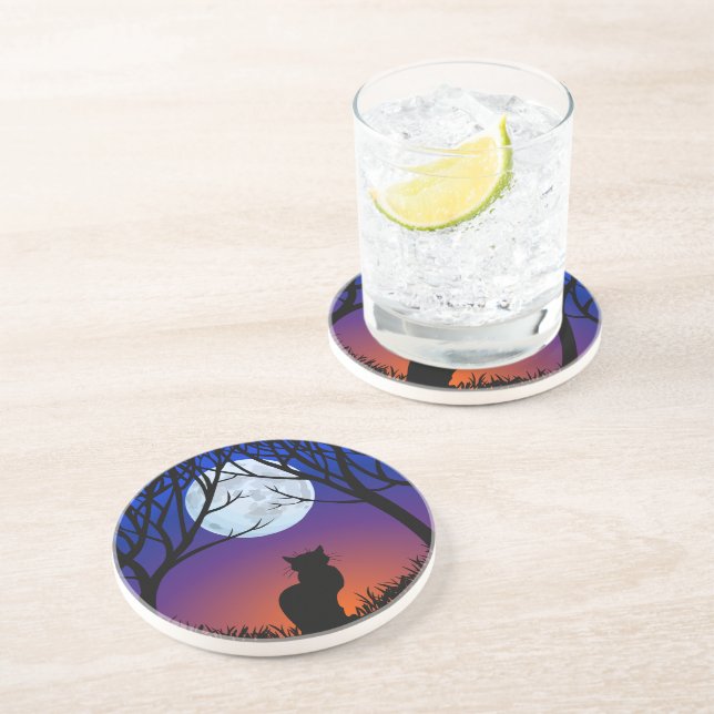 Posavasos Black Cat Coaster Black Cat Art Decor Cat Lover Gi (Lado)