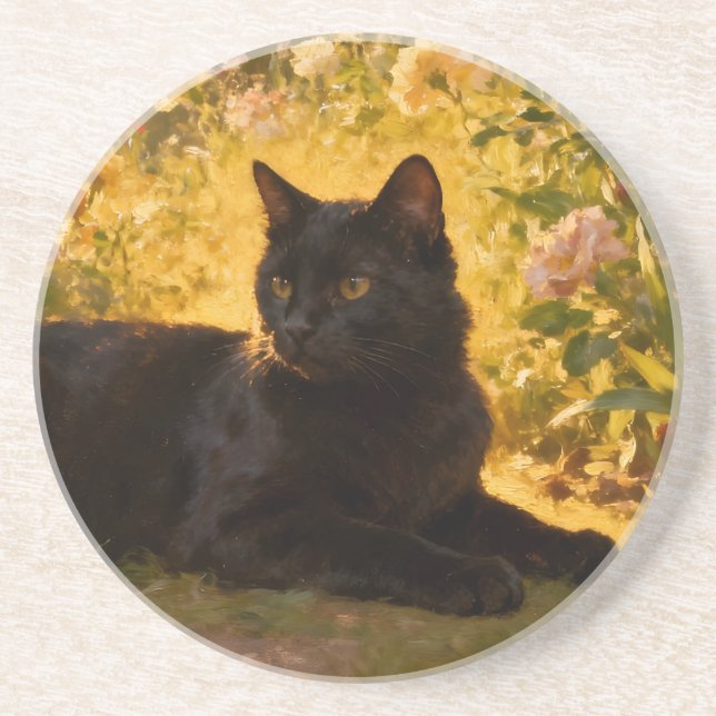 Posavasos Black Cat in the Flowers I (Frente)