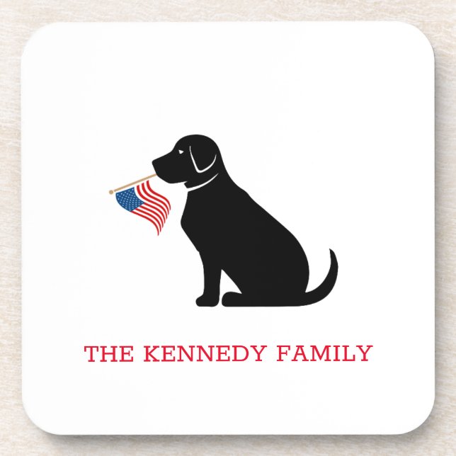 Posavasos Black Lab Dog American Flag Family NAME Classic (Frente)