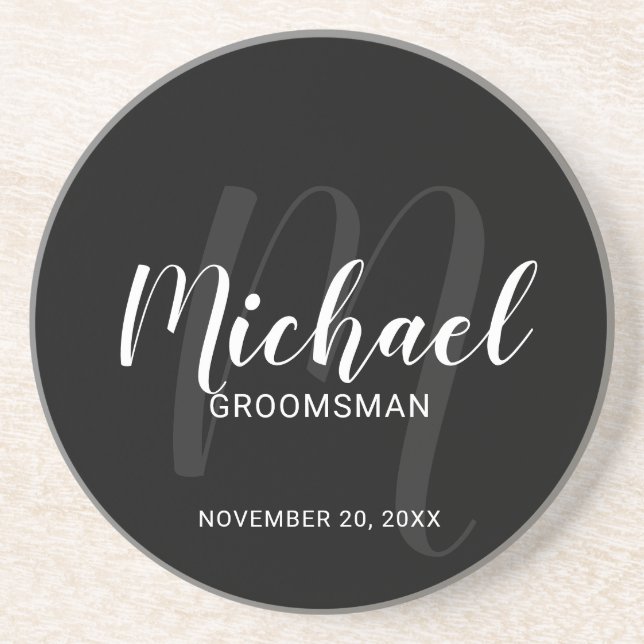 Posavasos Black Modern Script Personalized Groomsmen (Frente)