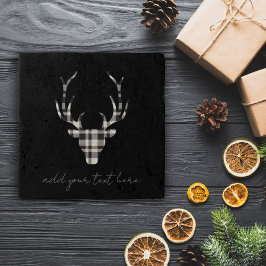 Posavasos Black Plaid Check Deer Christmas