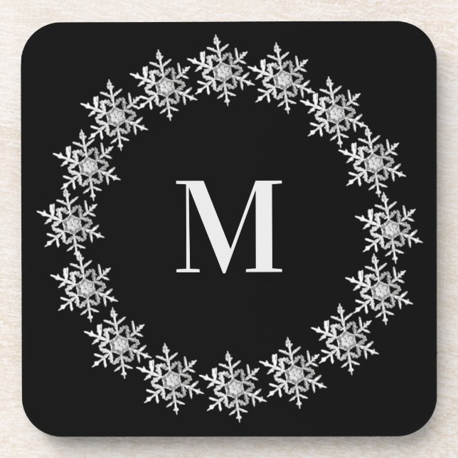 Posavasos Black Real Snowflake Wreath Hard plastic coaster (Frente)