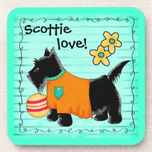 Posavasos Black Scottie Terrier Dog Love Personalizado Verde