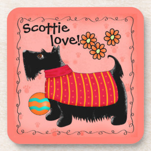 Posavasos Black Scottie Terrier Dog Love Personalized Green