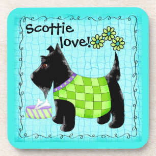 Posavasos Black Scottie Terrier Dog Love Personalized Green