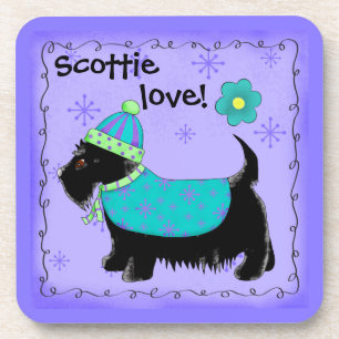 Posavasos Black Scottie Terrier Dog Love Personalized Purple