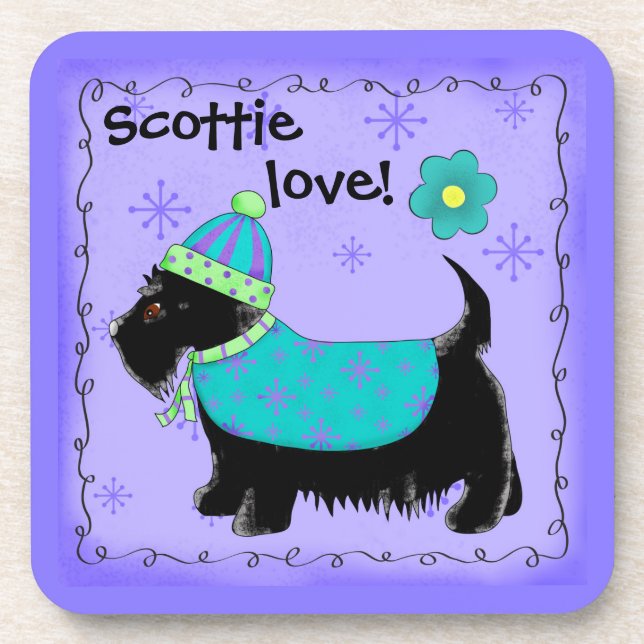 Posavasos Black Scottie Terrier Dog Love Personalized Purple (Frente)