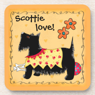 Posavasos Black Scottie Terrier Dog Love Personalized Yellow