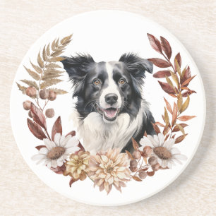 Posavasos Black White Border Collie Dog Otumn Wreath