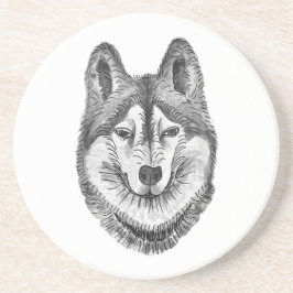 Posavasos Black & White Ink & Watercolor Siberian Husky