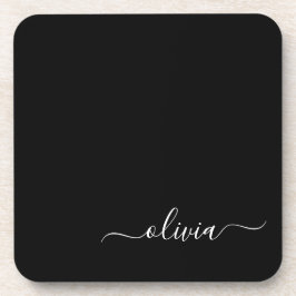 Posavasos Black White Modern Script Girly Monograma Nombre