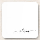 Posavasos Black White Modern Script Girly Monograma Nombre<br><div class="desc">Máster de papel con nombres de monograma de escritura simple en blanco y negro. Esto hace que la graduación perfecta, el cumpleaños, el boda, la ducha de novia, el aniversario, la ducha de bebé o la fiesta de soltera sea un regalo para alguien que ama el lujo glam y los...</div>