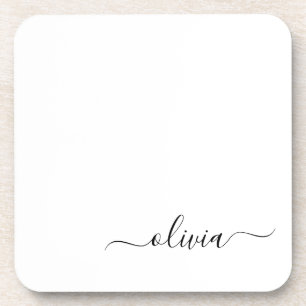 Posavasos Black White Modern Script Girly Monograma Nombre