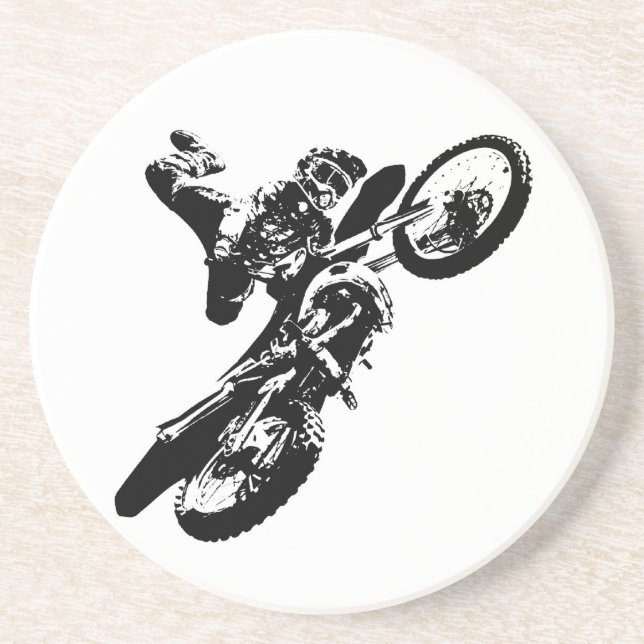 Posavasos Black White Pop Art Motocross Motoryle Sport (Frente)