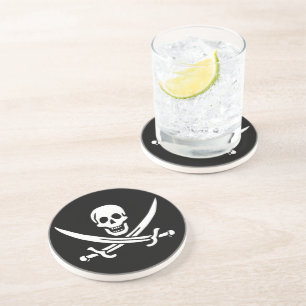 Posavasos Blanco, Bandera Pirata Calico Jack, Calavera y Cri