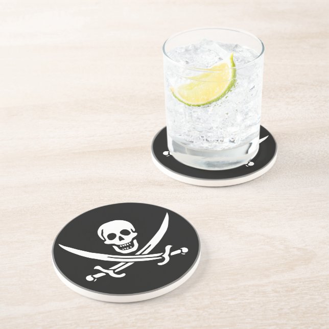 Posavasos Blanco, Bandera Pirata Calico Jack, Calavera y Cri (Lado)
