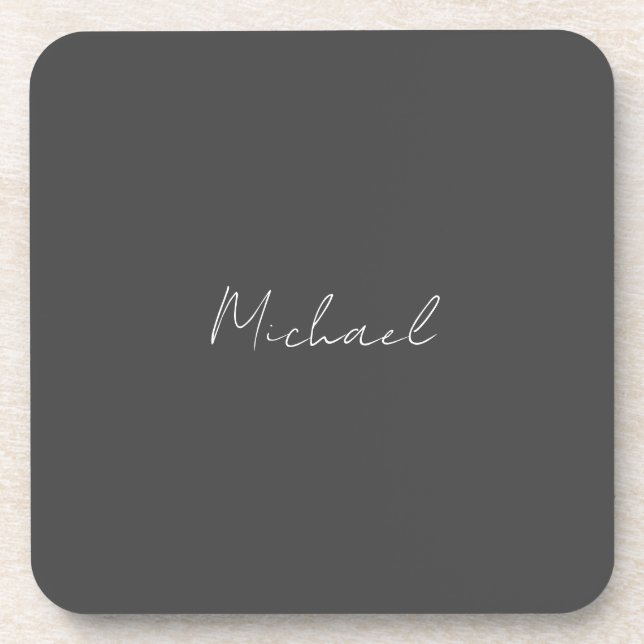 Posavasos Blanco gris manuscrito Minimalista su nombre (Frente)
