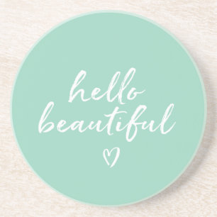 Posavasos Blanco Menta Hola Hermoso Corazón Inspirador